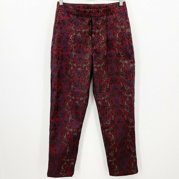Free People Pants - Free People High Waisted Pleated Front Cropped Brocade Jacquard Pants